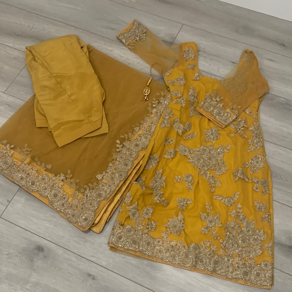 Mustard Yellow Embroidered Women's Dress Set